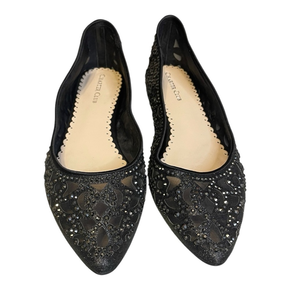 NWOT Charter Club Tonina Flats Black Sz 6 Mesh Rhinestones